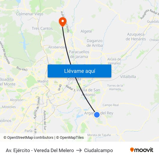 Av. Ejército - Vereda Del Melero to Ciudalcampo map