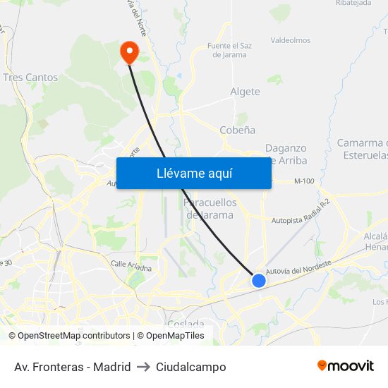 Av. Fronteras - Madrid to Ciudalcampo map