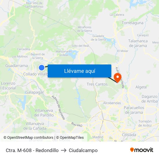 Ctra. M-608 - Redondillo to Ciudalcampo map
