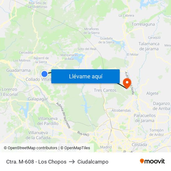 Ctra. M-608 - Los Chopos to Ciudalcampo map
