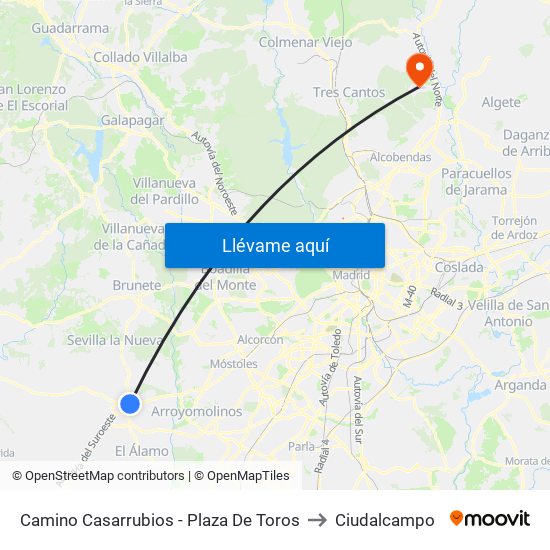 Camino Casarrubios - Plaza De Toros to Ciudalcampo map