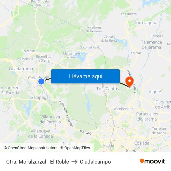 Ctra. Moralzarzal - El Roble to Ciudalcampo map