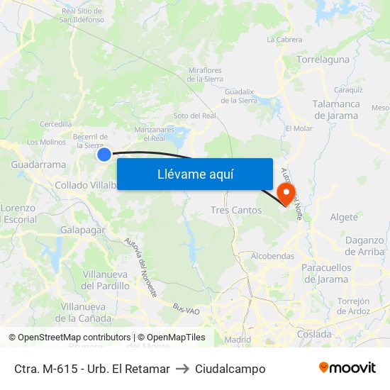 Ctra. M-615 - Urb. El Retamar to Ciudalcampo map