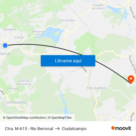 Ctra. M-615 - Río Berrocal to Ciudalcampo map