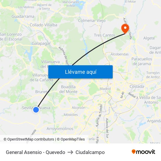General Asensio - Quevedo to Ciudalcampo map