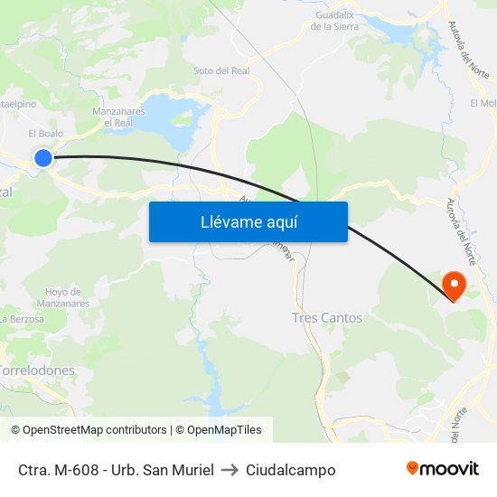 Ctra. M-608 - Urb. San Muriel to Ciudalcampo map