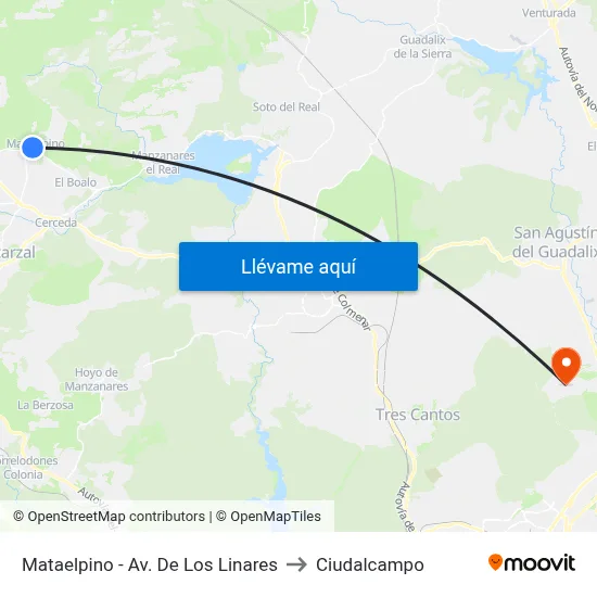 Mataelpino - Av. De Los Linares to Ciudalcampo map