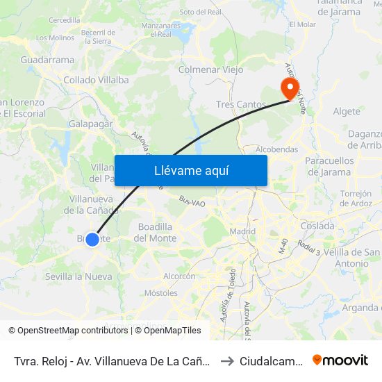 Tvra. Reloj - Av. Villanueva De La Cañada to Ciudalcampo map