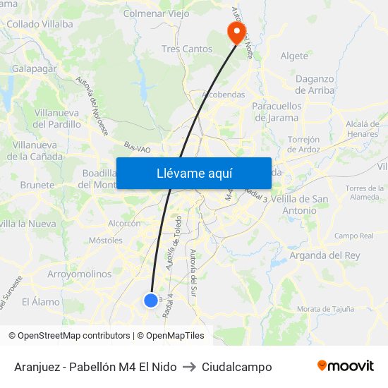 Aranjuez - Pabellón M4 El Nido to Ciudalcampo map