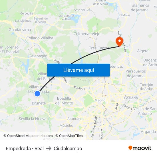 Empedrada - Real to Ciudalcampo map