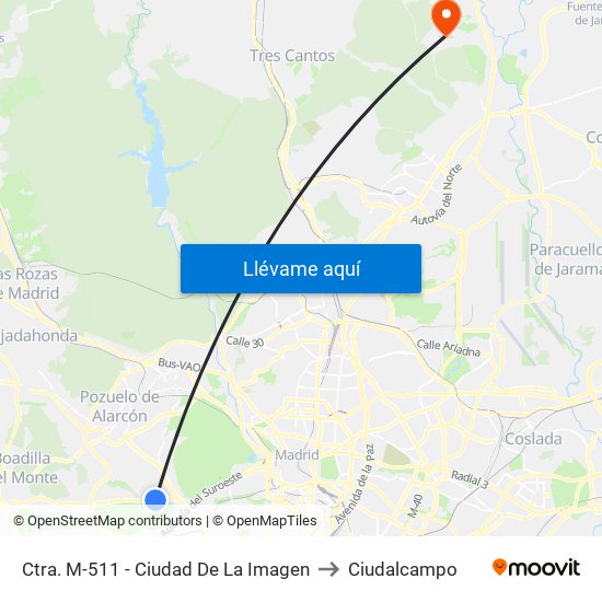 Ctra. M-511 - Ciudad De La Imagen to Ciudalcampo map