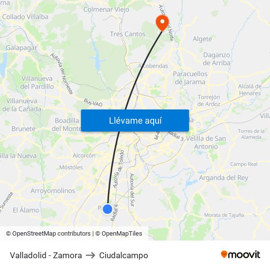 Valladolid - Zamora to Ciudalcampo map