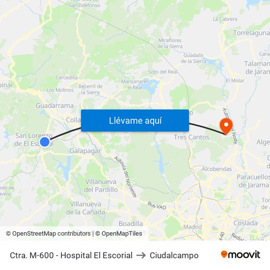 Ctra. M-600 - Hospital El Escorial to Ciudalcampo map