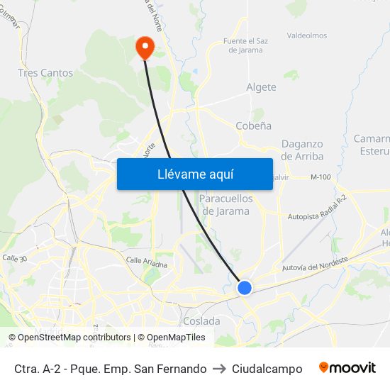 Ctra. A-2 - Pque. Emp. San Fernando to Ciudalcampo map
