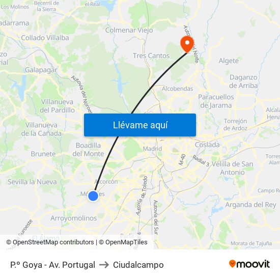 P.º Goya - Av. Portugal to Ciudalcampo map