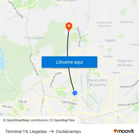 Terminal T4, Llegadas to Ciudalcampo map