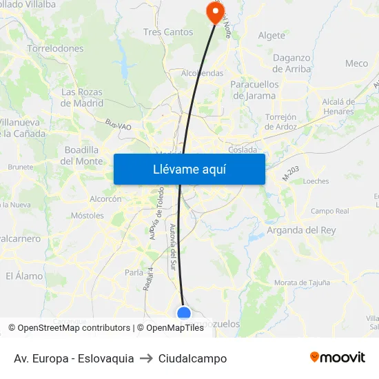 Av. Europa - Eslovaquia to Ciudalcampo map