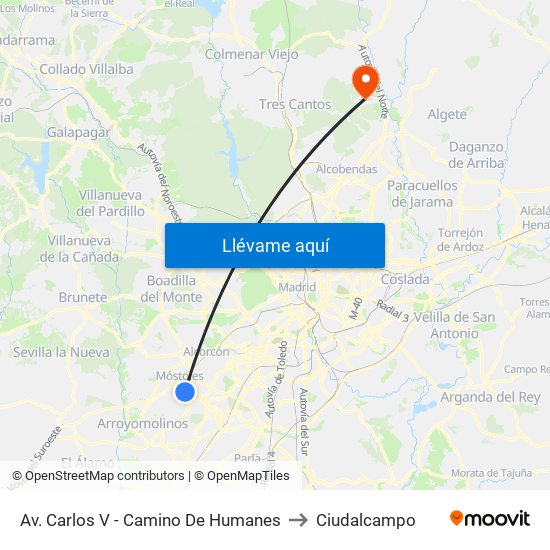 Av. Carlos V - Camino De Humanes to Ciudalcampo map