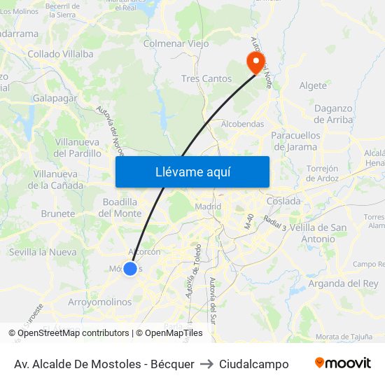 Av. Alcalde De Mostoles - Bécquer to Ciudalcampo map