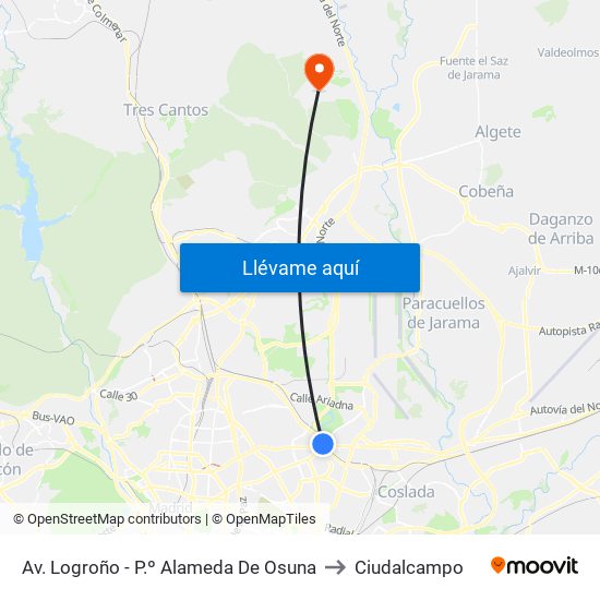 Av. Logroño - P.º Alameda De Osuna to Ciudalcampo map