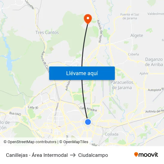 Canillejas - Área Intermodal to Ciudalcampo map