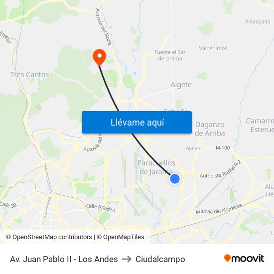 Av. Juan Pablo II - Los Andes to Ciudalcampo map