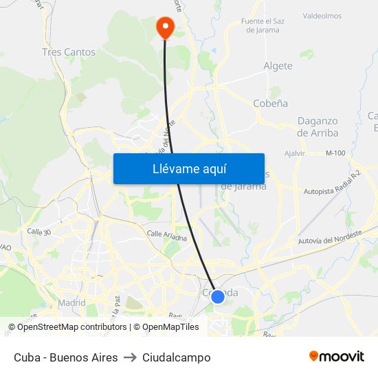 Cuba - Buenos Aires to Ciudalcampo map