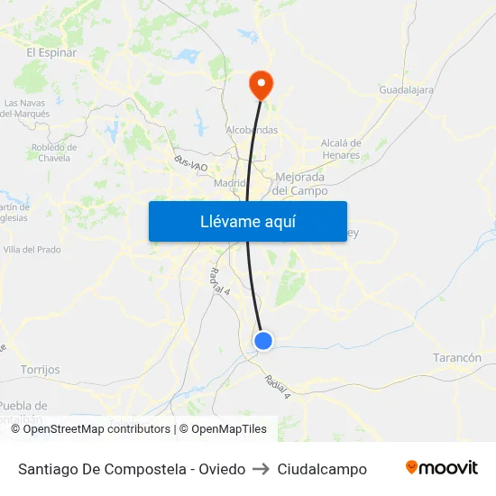 Santiago De Compostela - Oviedo to Ciudalcampo map