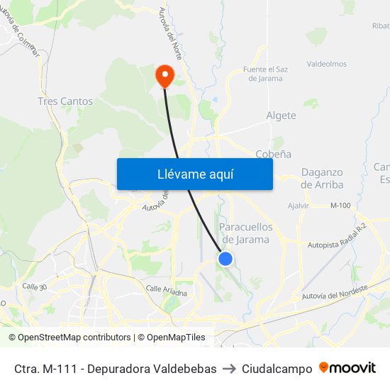 Ctra. M-111 - Depuradora Valdebebas to Ciudalcampo map