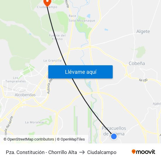 Pza. Constitución - Chorrillo Alta to Ciudalcampo map