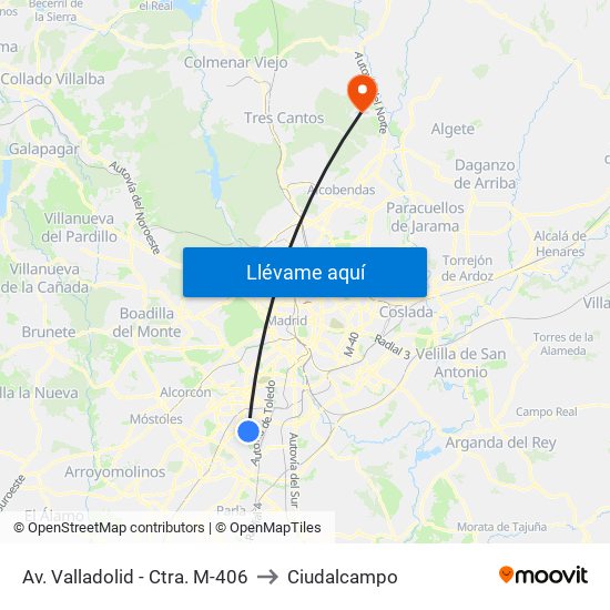 Av. Valladolid - Ctra. M-406 to Ciudalcampo map
