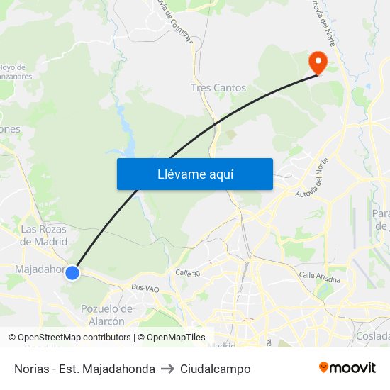 Norias - Est. Majadahonda to Ciudalcampo map