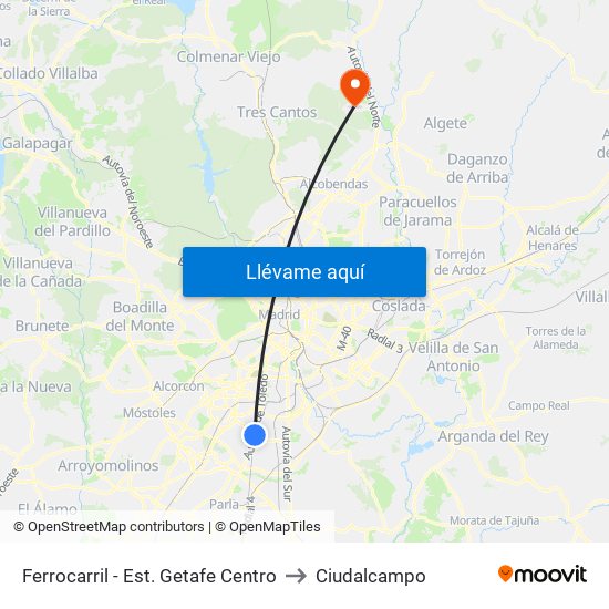 Ferrocarril - Est. Getafe Centro to Ciudalcampo map