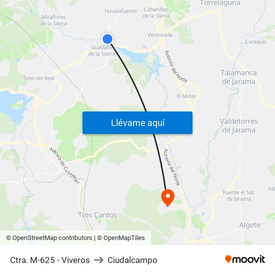 Ctra. M-625 - Viveros to Ciudalcampo map