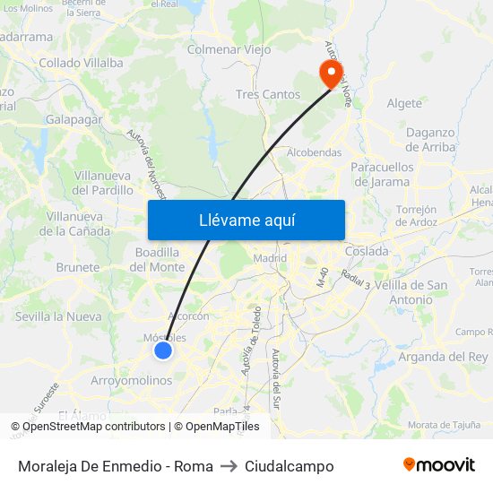 Moraleja De Enmedio - Roma to Ciudalcampo map