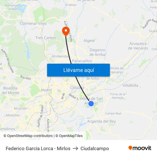Federico García Lorca - Mirlos to Ciudalcampo map