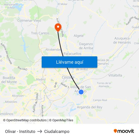 Olivar - Instituto to Ciudalcampo map