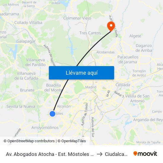 Av. Abogados Atocha - Est. Móstoles El Soto to Ciudalcampo map