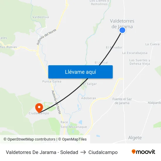 Valdetorres De Jarama - Soledad to Ciudalcampo map