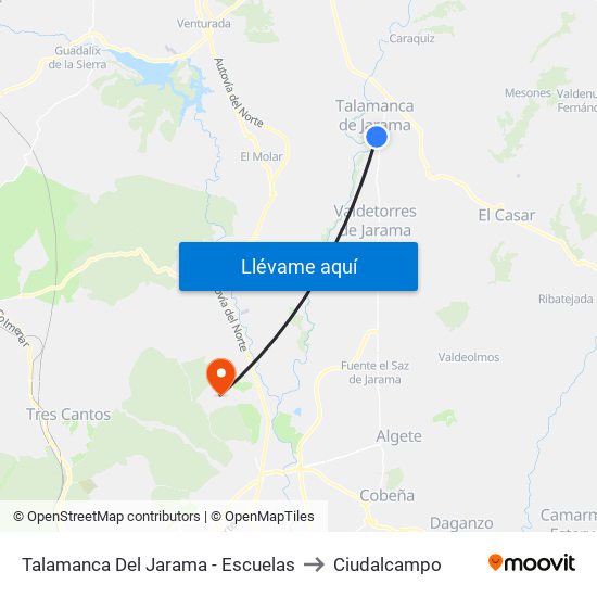 Talamanca Del Jarama - Escuelas to Ciudalcampo map