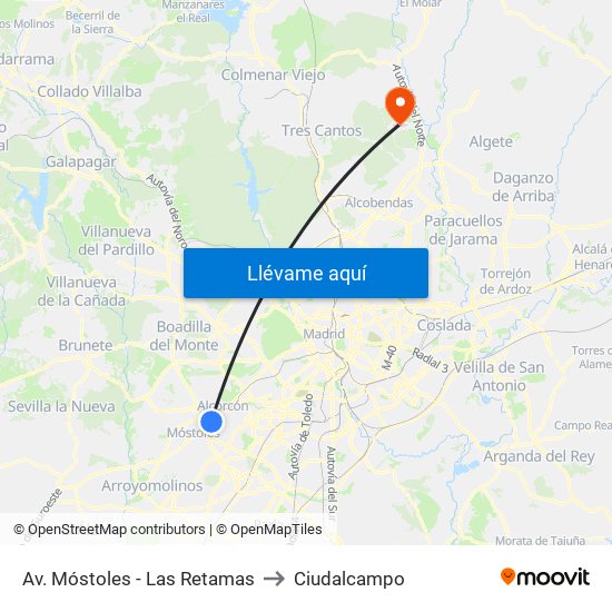 Av. Móstoles - Las Retamas to Ciudalcampo map