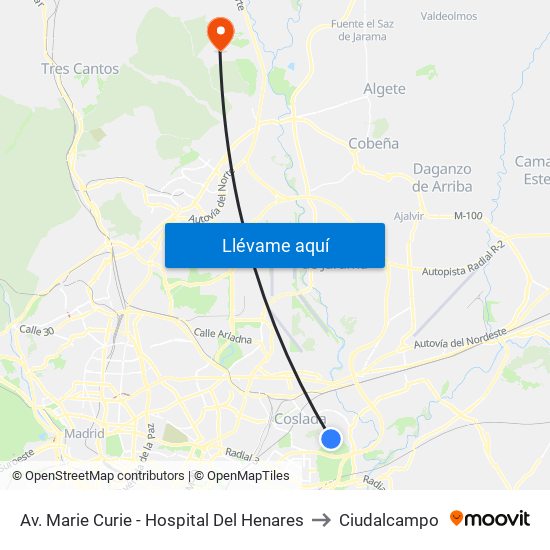 Av. Marie Curie - Hospital Del Henares to Ciudalcampo map