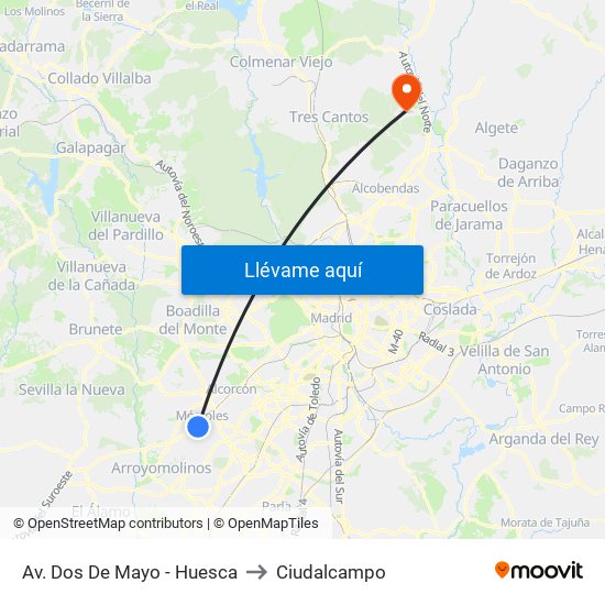 Av. Dos De Mayo - Huesca to Ciudalcampo map