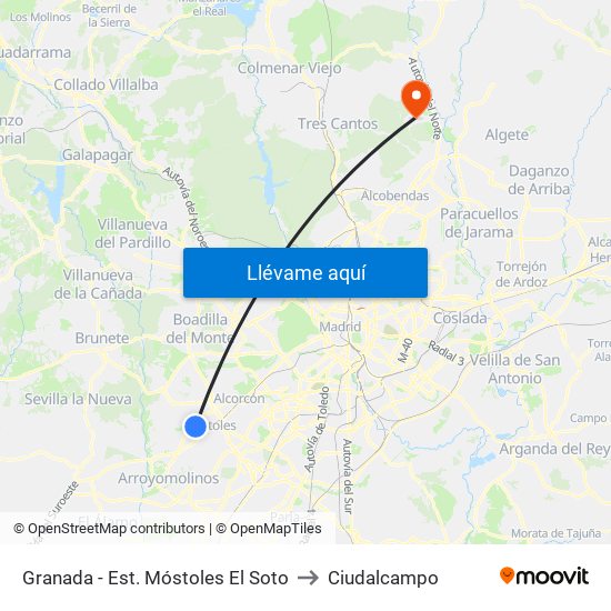 Granada - Est. Móstoles El Soto to Ciudalcampo map