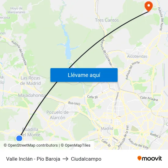Valle Inclán - Pío Baroja to Ciudalcampo map