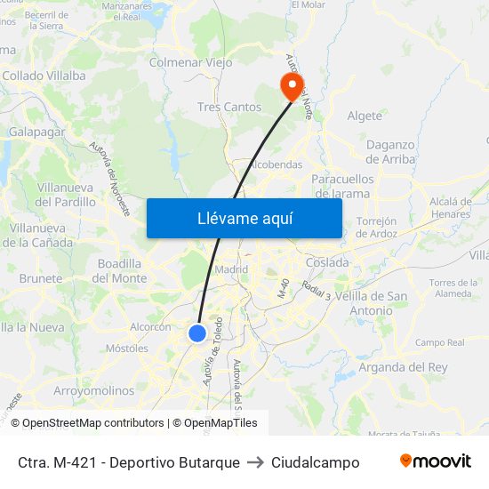 Ctra. M-421 - Deportivo Butarque to Ciudalcampo map