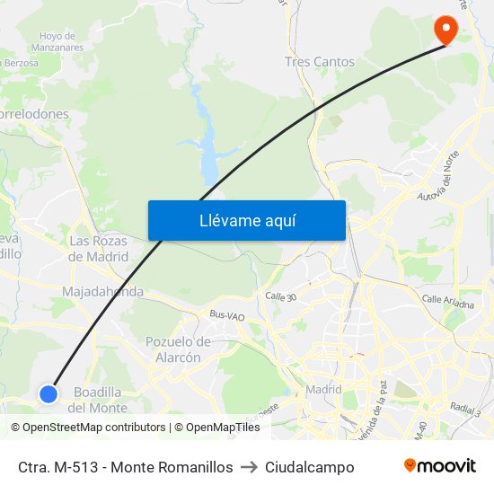 Ctra. M-513 - Monte Romanillos to Ciudalcampo map