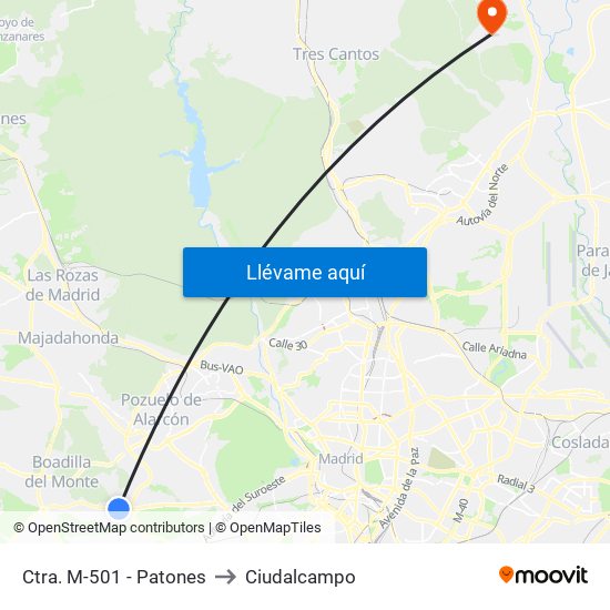 Ctra. M-501 - Patones to Ciudalcampo map