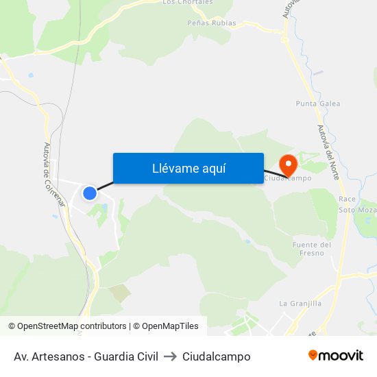 Av. Artesanos - Guardia Civil to Ciudalcampo map