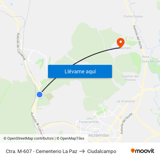 Ctra. M-607 - Cementerio La Paz to Ciudalcampo map